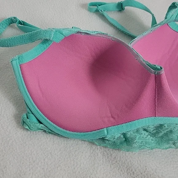 PINK Victoria's Secret Teal Lace Bralette Underwire Bra,  S(D-DD)/P(D-DD) - Picture 5 of 8
